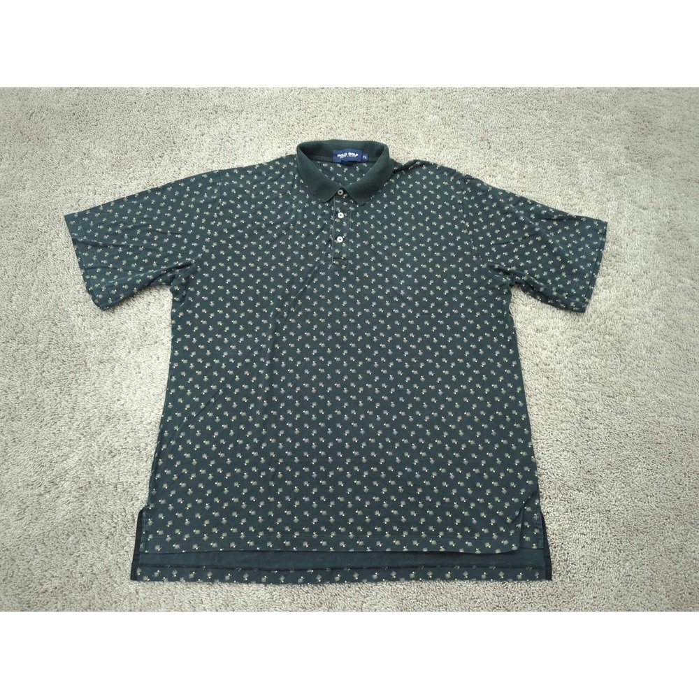Ralph Lauren Polo Golf Polo Shirt Mens XL Black Leaf Allover Short Sleeve Cotton